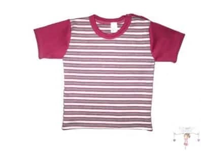 Gyerek rövid ujjú póló, pink-szürke csíkos.