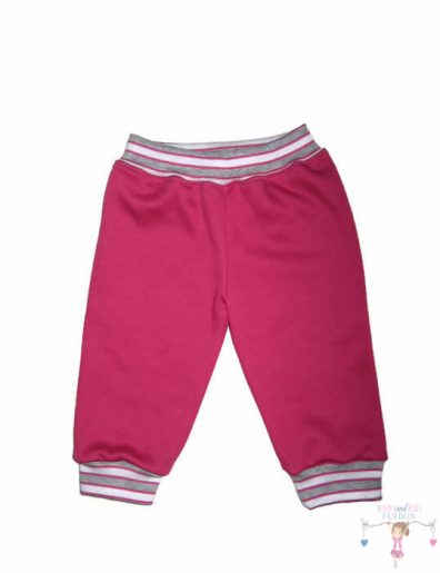 Lány nadrág kisbabáknak, pink színű, pink-fehér-szürke csíkos passzékkal, derekán és alján passzé,, termékkép.