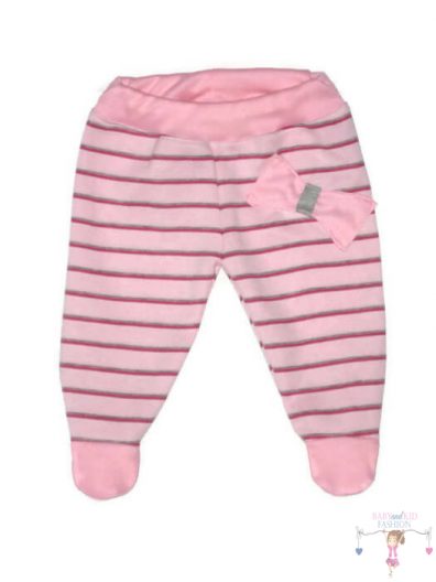 lábfejes babanadrág, rózsaszín csíkos színű, kisbabáknak, termékkép.