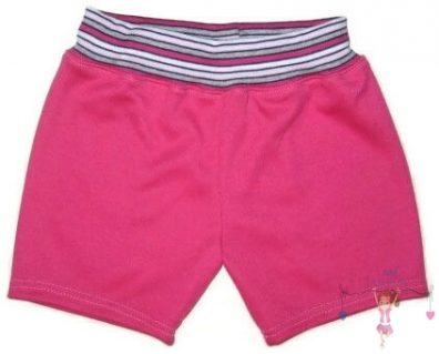 Lányka pamut rövid nadrág, pink színű, pink-fehér-szürke keskeny csíkos derékkal, termékkép.