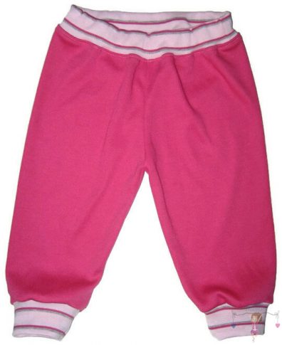 Lányka nadrág kisbabáknak, pink naci, rózsaszín-pink-szürke csíkos passzékkal, termékkép.