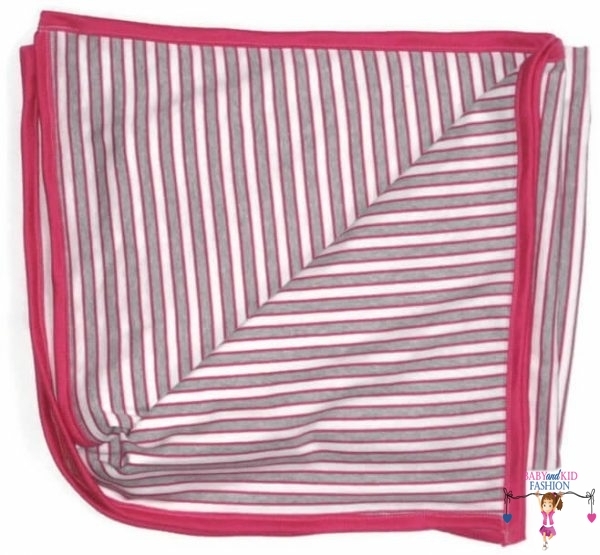Babatakaró lányos csíkos, pink-szürke-fehér széles csíkos takaró, pink szegővel, termékkép.