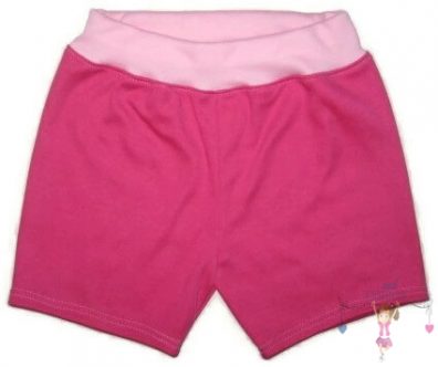 Pamut rövid nadrág lányoknak, pink színű, rózsaszín derékpasszéval, termékkép.