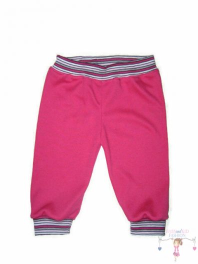 Kislány nadrág, pink színű, pink-szürke-fehér keskeny csíkos passzékkal, termékkép.