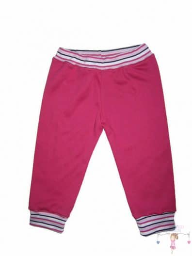 Lány pamut nadrág, pink színű, pink-fekete-fehér keskeny csíkos passzékkal, termékkép.