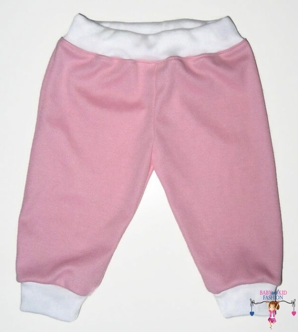 Kislány nadrág babáknak, rózsaszín nadrág, fehér passzékkal, termékkép.