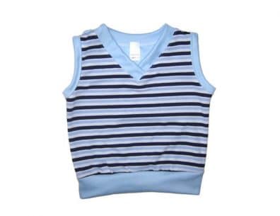 gyerek pamut mellény, sötétkék csíkos, kisgyerekeknek, kép.