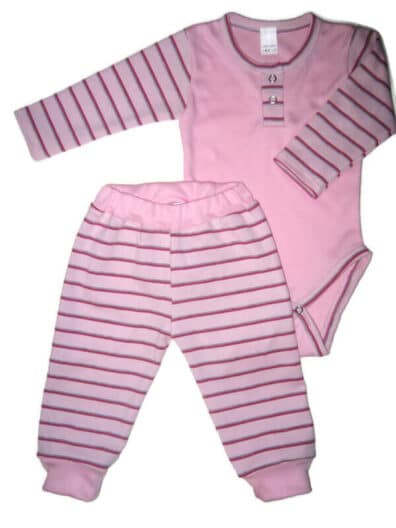Baba body és babanadrág, rózsaszín, babarózsaszín hosszú ujjú body, rózsaszín csíkos hosszú nadrággal, termékkép.