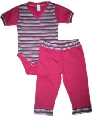 Baba body és nadrág, pink, 50-146, lányka szett, rövid ujjú pink csíkos body, hozzá illő pink nadrággal, termékkép.