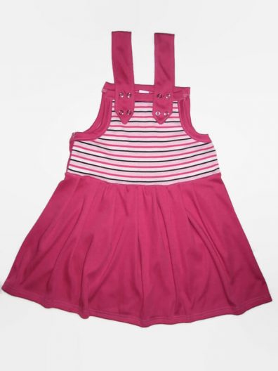 lányka ruha, pink, pink csíkos anyaggal kombinálva, rövid kertész szoknya kisbabáknak, termékkép.