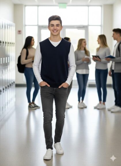 Egyszínű Kamasz Fiú Mellény, kép