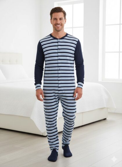 Felnőtt férfi rugdalózó, kezeslábas, termékkép.