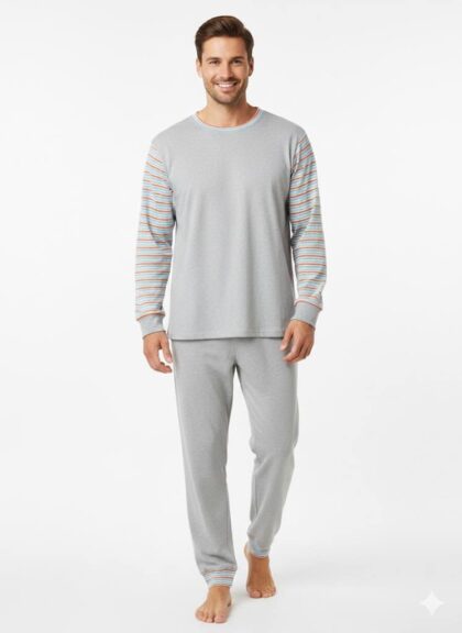 Férfi otthoni pamut pizsama, kép.