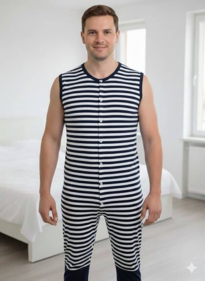 Férfi ujjatlan kényelmes kezeslábas, termékkép.