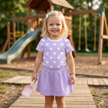 Baba body lila szív mintával, puha és kényelmes, bőrbarát anyagból készült