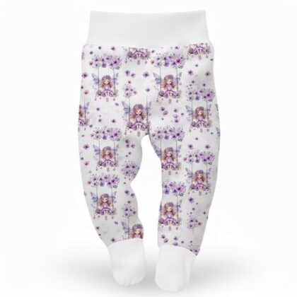 lila tündéres talpas nadrág, puha és kényelmes anyagból, vidám mintával