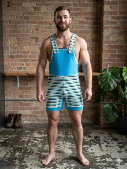 Férfi rövid kantáros nadrág pamut, türkizkék.