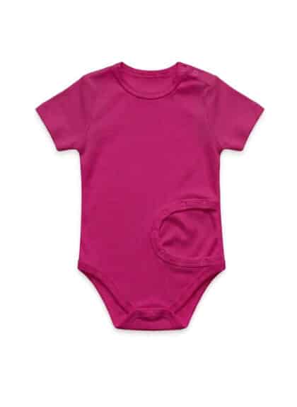 Kényelmes PEG body speciális igényű lányoknak, pink színű, rövid ujjú, PEG szondás, puha anyag