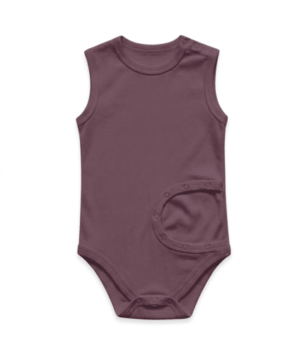 Lány PEG body ujjatlan, sötétlila, PEG szondás, puha és kényelmes viselet speciális igényű lányoknak