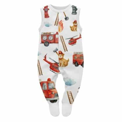 Ujjatlan, talpas tűzoltós mintás baba rugdalózó, puha és kényelmes anyagból