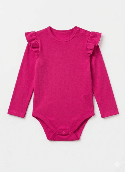 Gyerek body pink hosszú ujjú fodros ujjakörrel